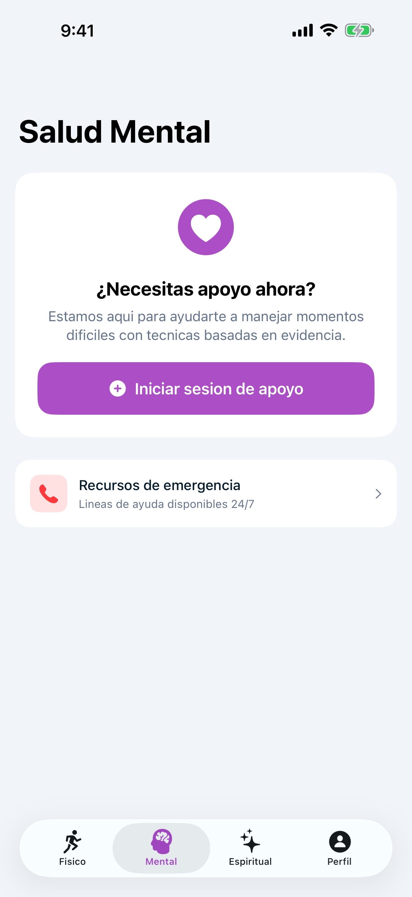 Módulo de salud mental de AURA360 con sesión de apoyo